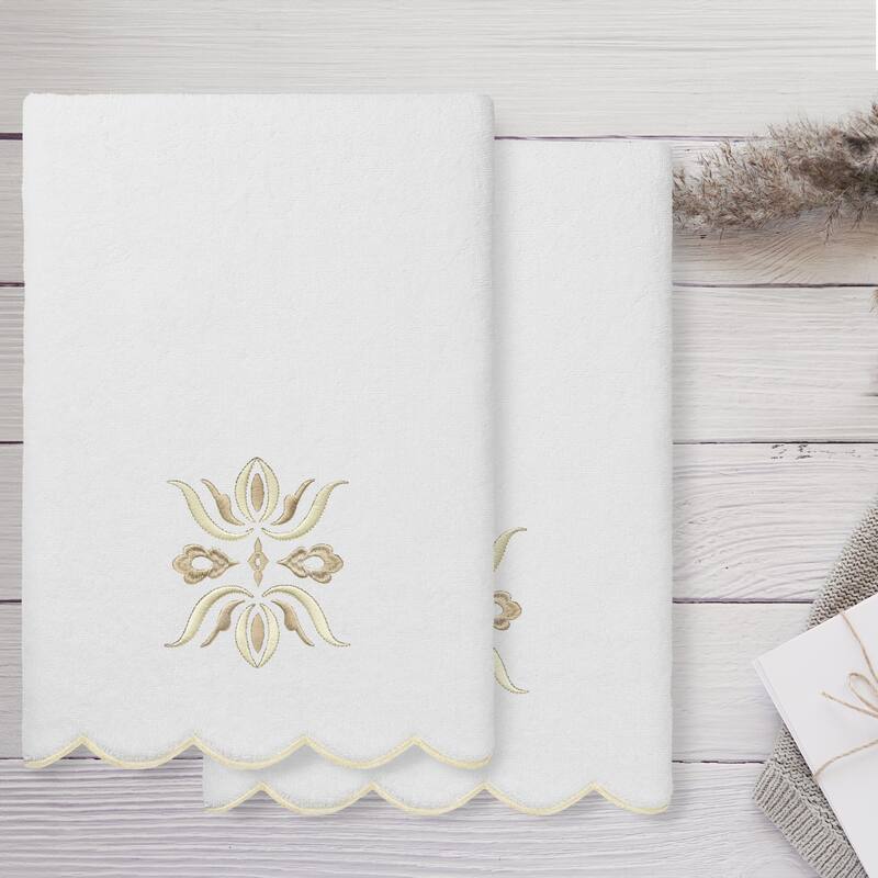 Authentic Hotel and Spa 100% Turkish Cotton FLOWER CREST Scallop Towel Collection