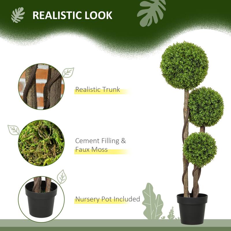HOMCOM Artificial Plant for Home Decor Indoor & Outdoor Fake Plants Artificial Tree in Pot, 3 Ball Boxwood Topiary Tree