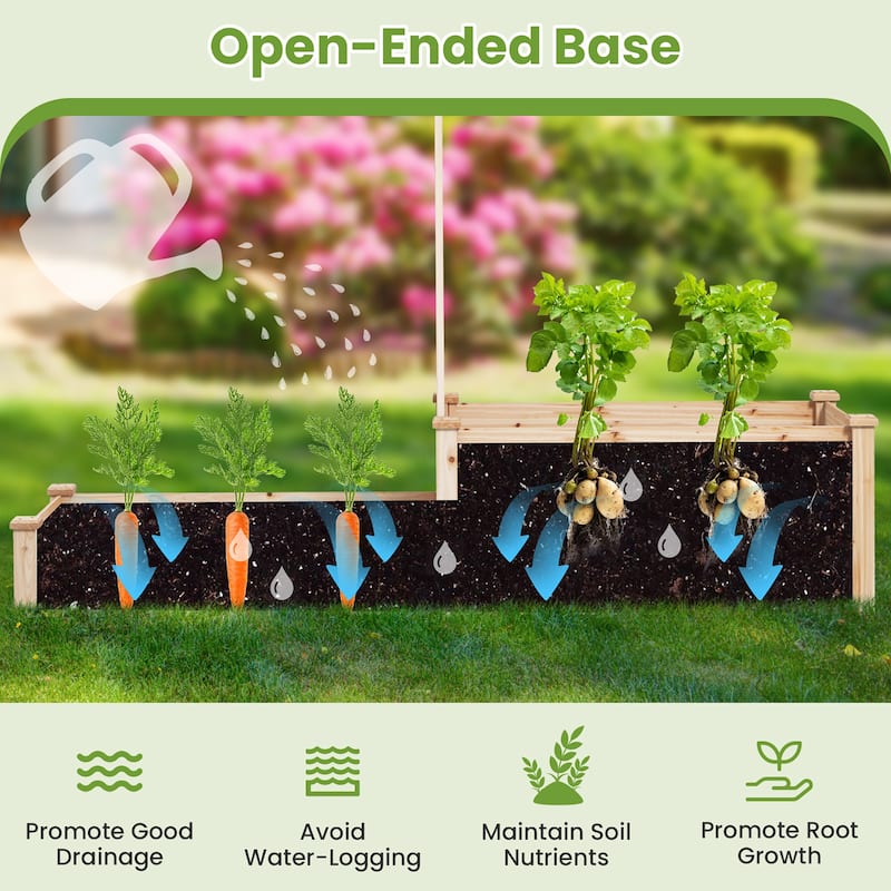 Gymax Raised Garden Bed w/ 2 Planter Boxes & Trellis Outdoor Wooden