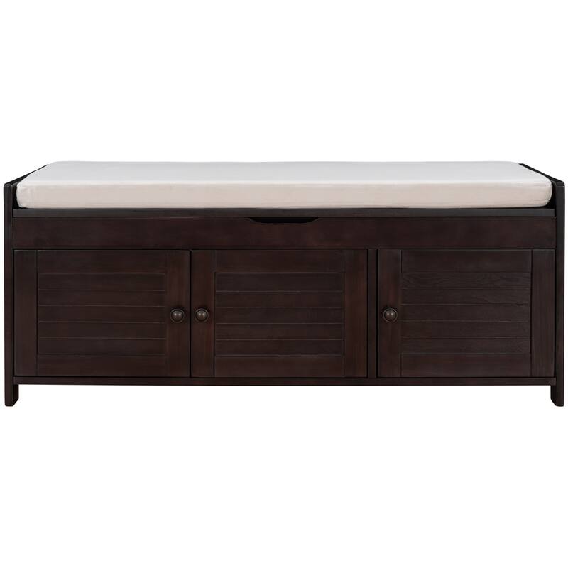 Merax 3 Shutter-shaped Doors Storage Bench with Removable Cushion