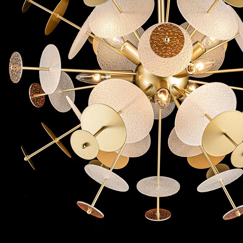 9-Light Modern Gold Linear Sputnik Starburst Textured Glass Chandelier - 27.5 in. W