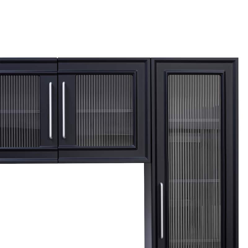 102" W Entertainment Unit TV Stand for TVs up to 75", Wall Unit Entertainment Center with Glass Cabinets