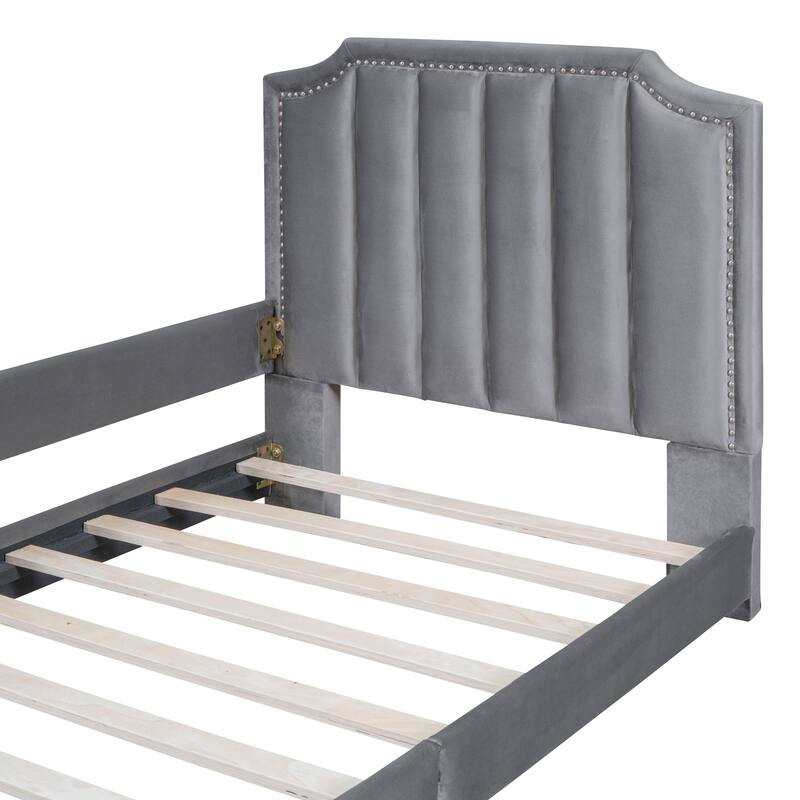 Twin Size Upholstered Daybed with Classic Stripe Shaped Headboard