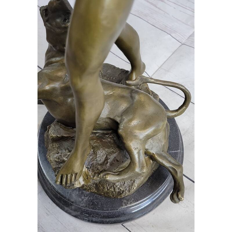 Loys Potet Imitative Lion Slayer Bronze Metal Sculpture Statue Handmade Art Deco Figure