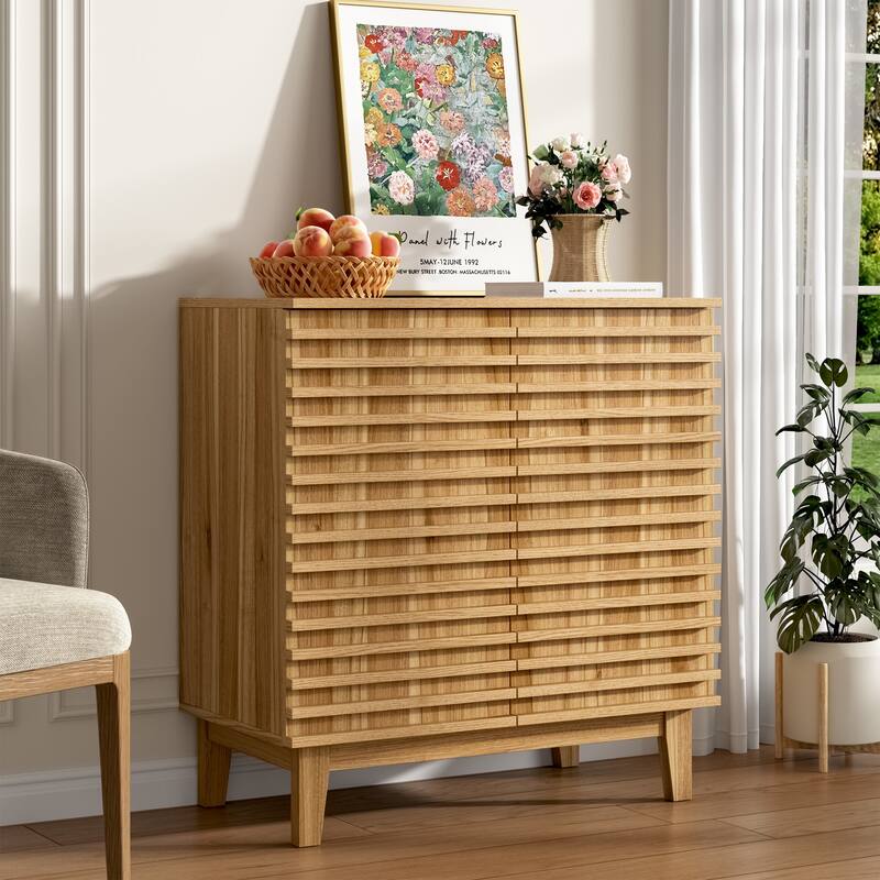 Fluted Sideboard Buffet Cabinet with Adjustable Shelves