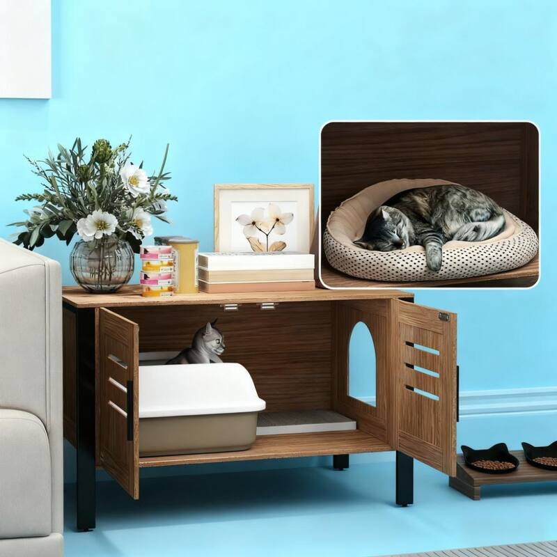 Cat Litter Box Enclosure with Tall Legs
