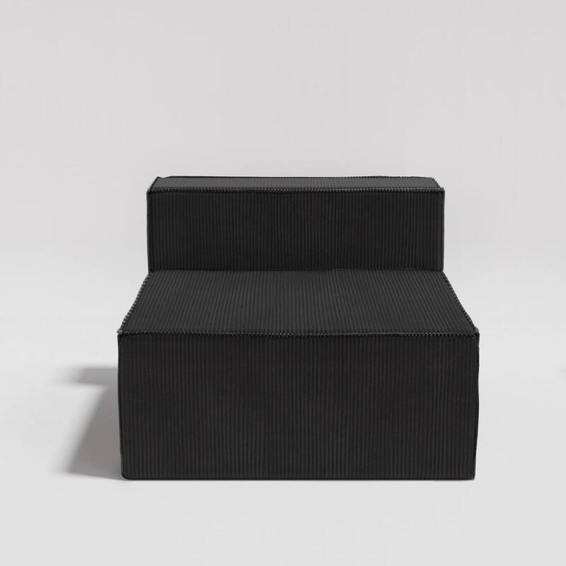 Solid Backrest Armless Corduroy Compression Sofa - Black Corduroy
