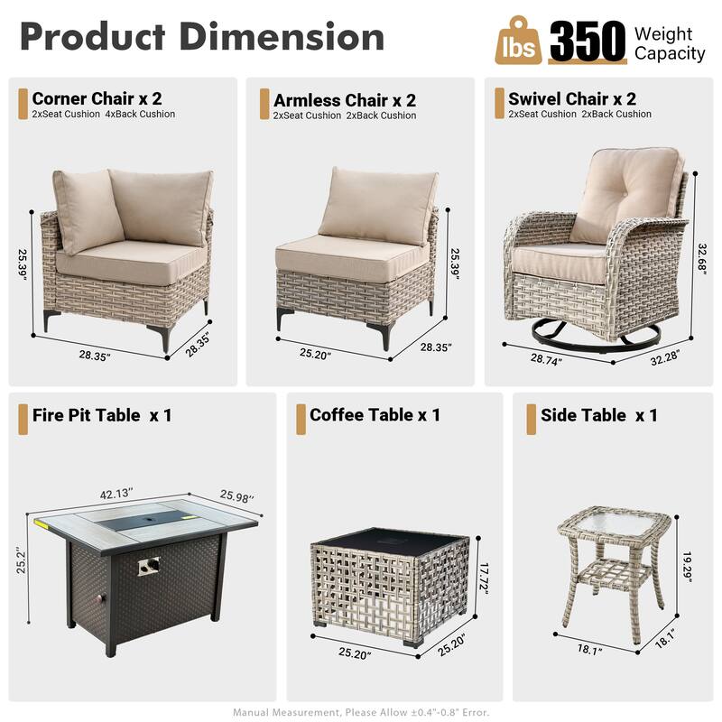 XIZZI 9-piece Patio Furniture Outdoor Wicker Chair Set with Fire Table