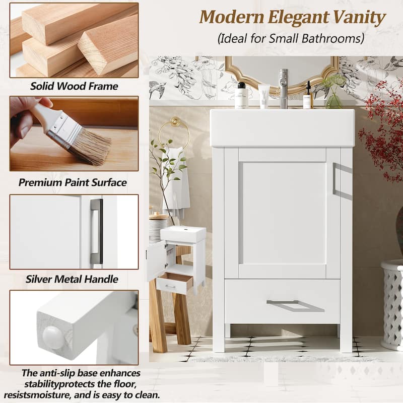 Small Bathroom Vanity 20 Inch with Sink, Solid Wood Cabinet, 1 Drawer 1 Door Storage, Freestanding, Modern Design