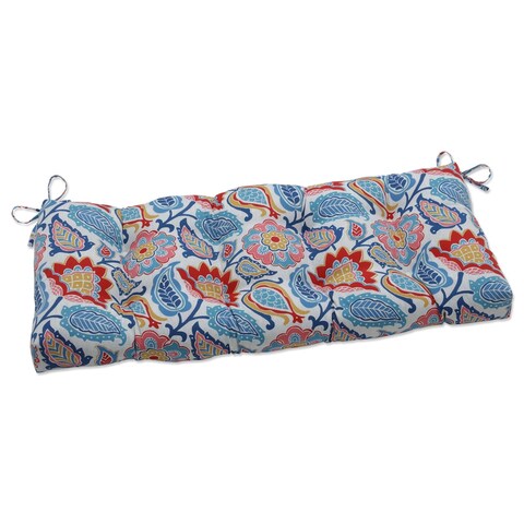 Pillow Perfect Outdoor Indoor Moroccan Flowers Slate Blue Outdoor Tufted Bench Swing Cushion 48 X 18 X 5