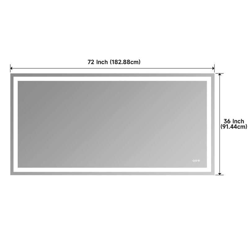 Silver Glass LED Vanity Mirror with Defog, Touch Control and Dual Lights - 72" W x 36" H