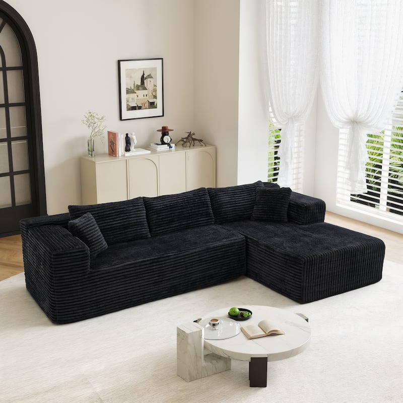 Black L-Shaped Compressed Foam Sofa – Ready-to-Use Sectional Couch with Chaise