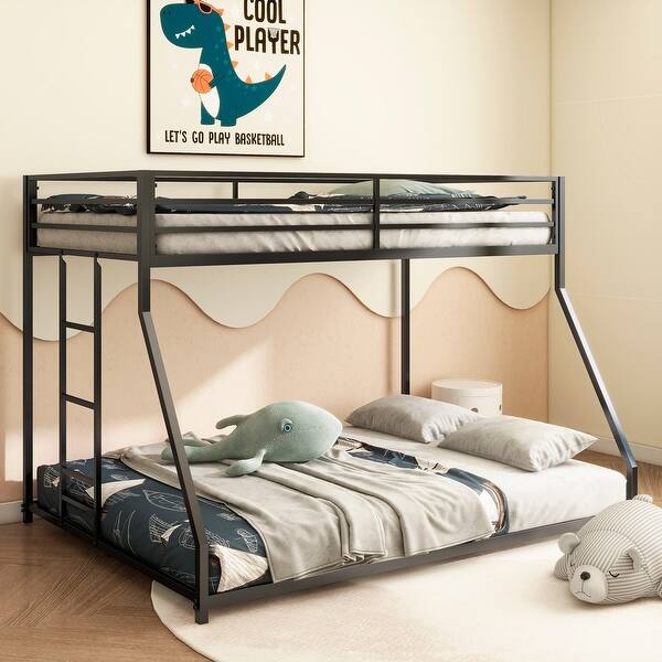 slide 2 of 10, Twin over Full Metal Bunk Black for Kids and Adult, Low Profile and Easy Climbing with Stable Ladder Black