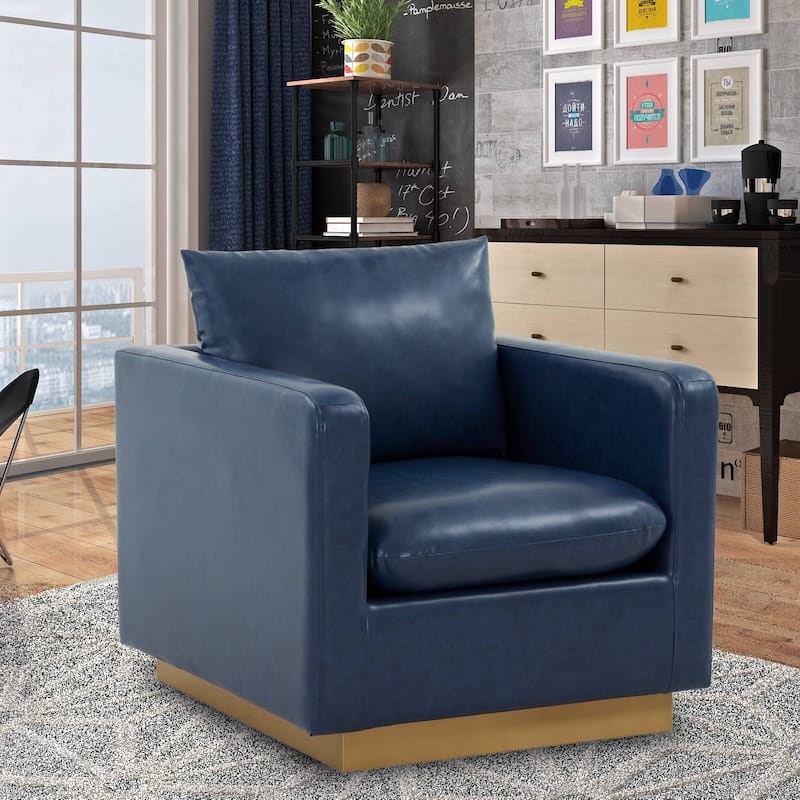 LeisureMod Nervo Modern Leather Accent Arm Chair With Gold Base - 32.75