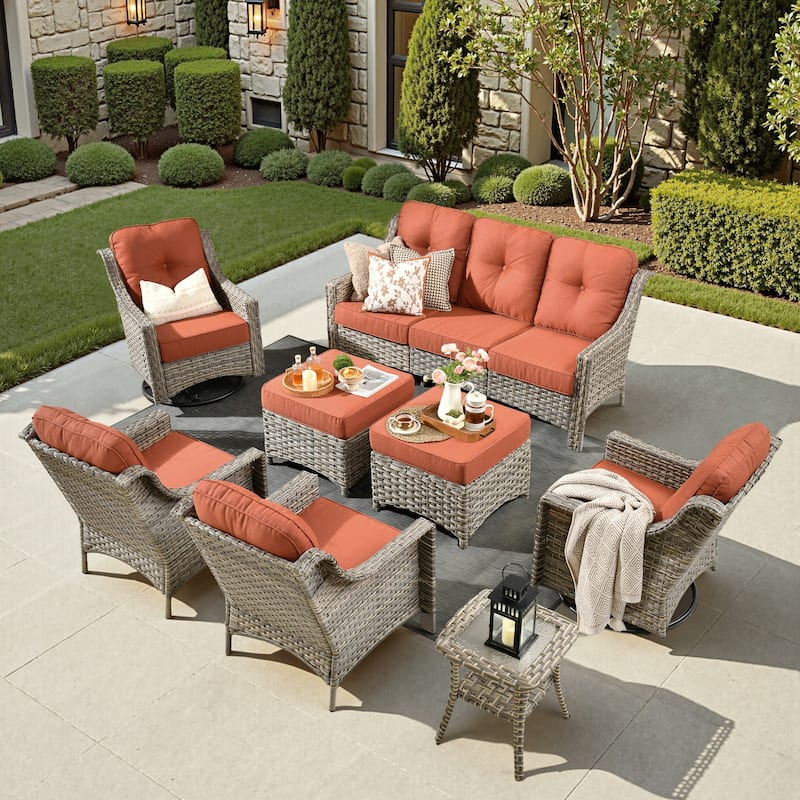 XIZZI 8-piece Patio Furniture Set Wicker Outdoor Swivel Chairs - Red
