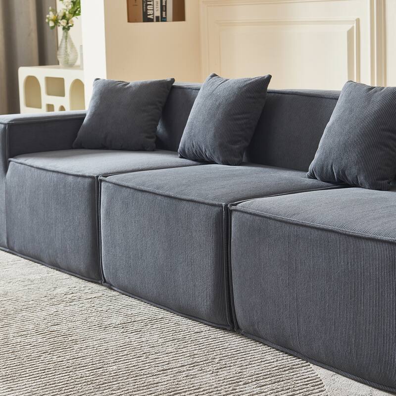 109" Corduroy Modular L-Shaped Sectional Sofa with Reversible Ottoman Included, Deep Seat Cushions