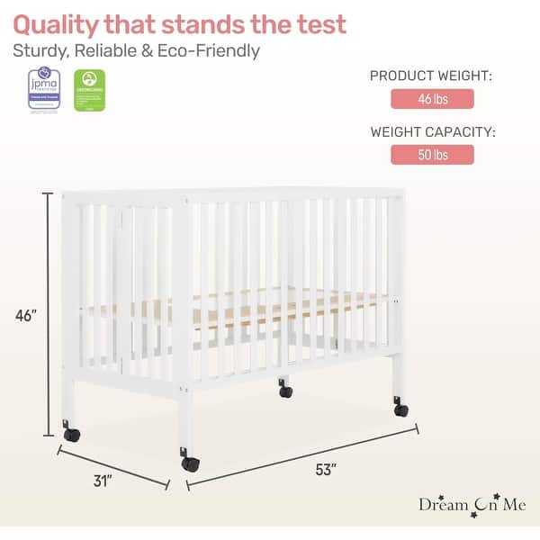Dream On Me Quinn Full-Size Folding Crib - White