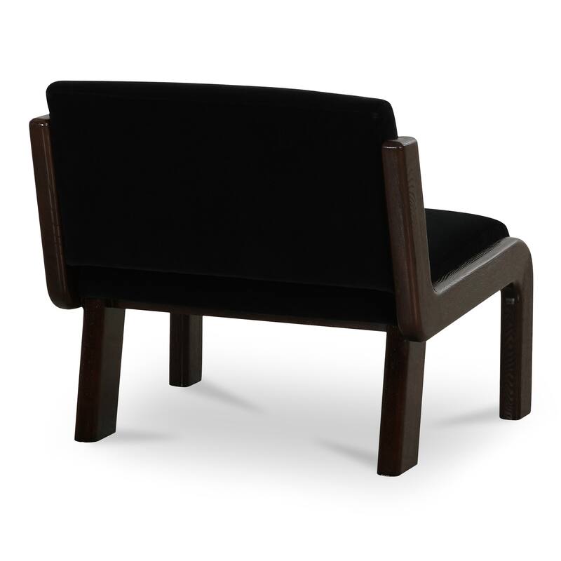 NADAAL STUDIOS Onaris Accent Chair, Vintage-Inspired Black Velvet with Dark-Stained Ash Frame, Black