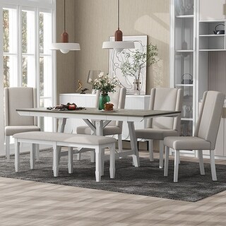 6-Piece Extendable Dining Table Set With 4 Upholstered Chairs,1 Bench ...