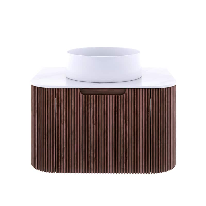 Wall-Mounted Bathroom Vanity with White Round Ceramic Sink