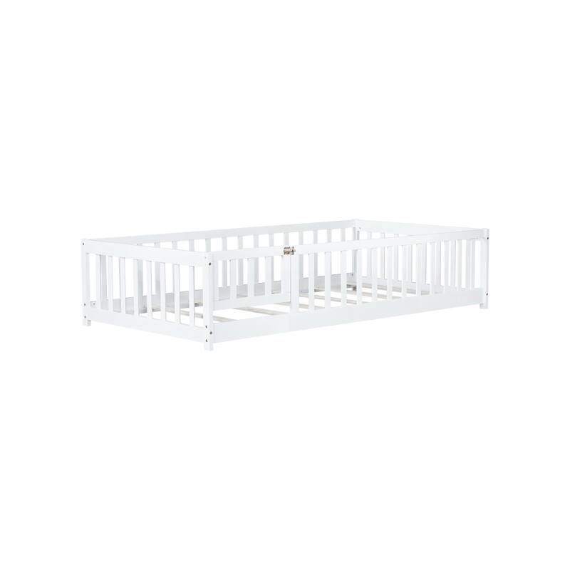 Floor Bed with Fence and Door,Perfect for Kids' Play,and Independence Promotion