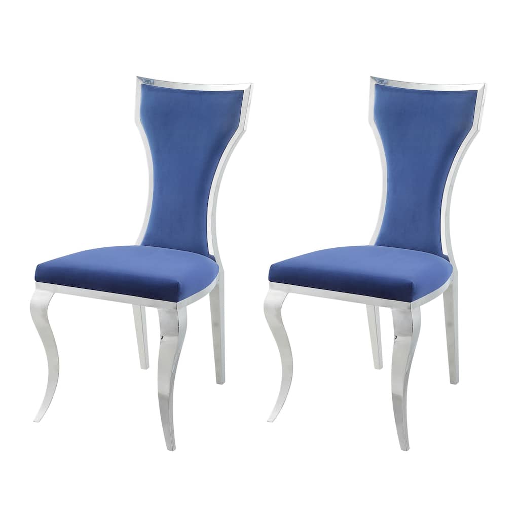 Tricia Blue and Silver Side Chairs with Metal Base (Set of 2)