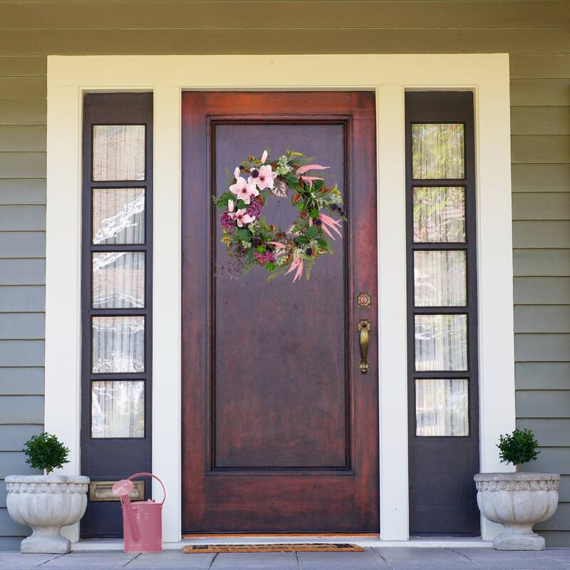 Artificial Astilbe and Thistle Mixed Spring Floral Wreath - 24"