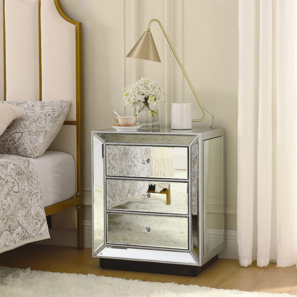 W 22"X D 16 ' X 26.8" Flash silver mirror three drawer cabinet