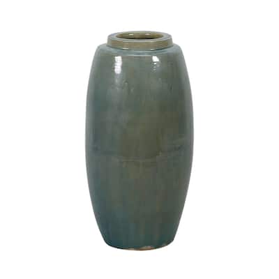 Artissance 15" Tall Vintage Style Blue-Green Ceramic Vase (Size and Finish Vary) - 9" L x 8" W x 15" H