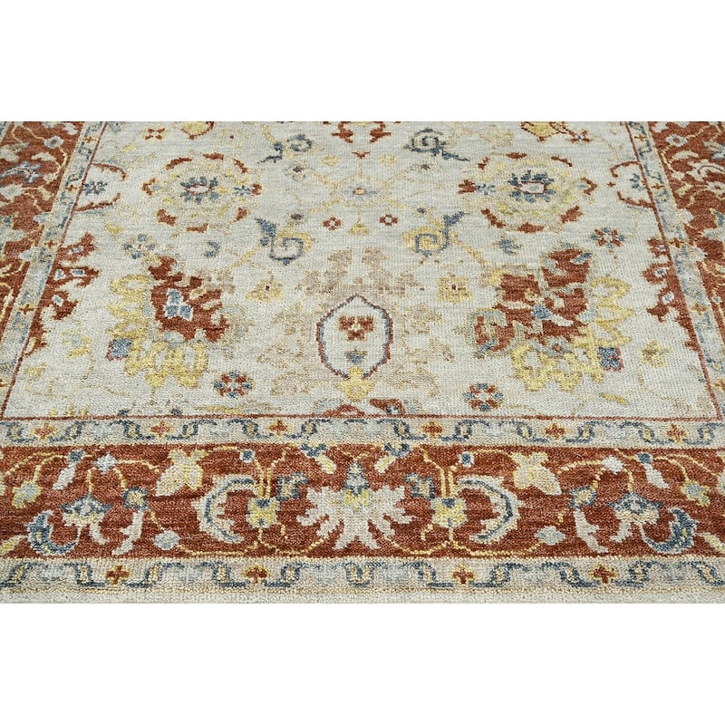 Beige Wool Rug Hand Knotted by LoomBloom Traditional Turkish Oushak - 7' 11'' x 9' 10''