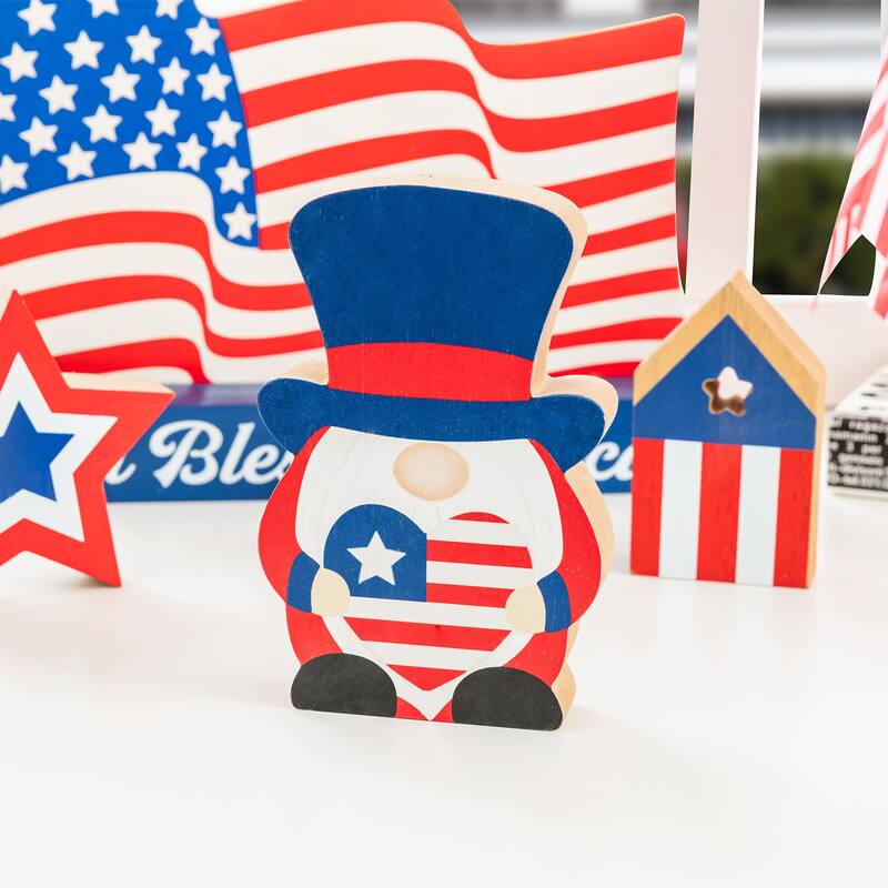 Glitzhome 11.75"L Patriotic/ Americana Wooden Block Table Decor