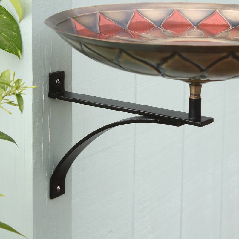 Achla Designs 16"Dia. Round Antique African Sunflower Birdbath w/Black Wrought Iron Wall Mount Bracket