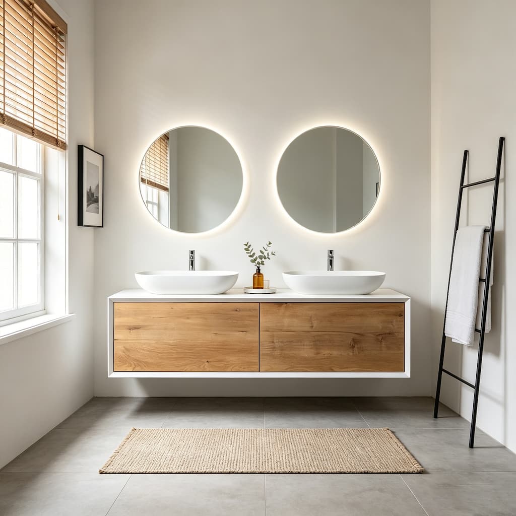 Prismella 55" 63" 72" Slim Float Bathroom Vanity, Integrated Deck & Resin Sink
