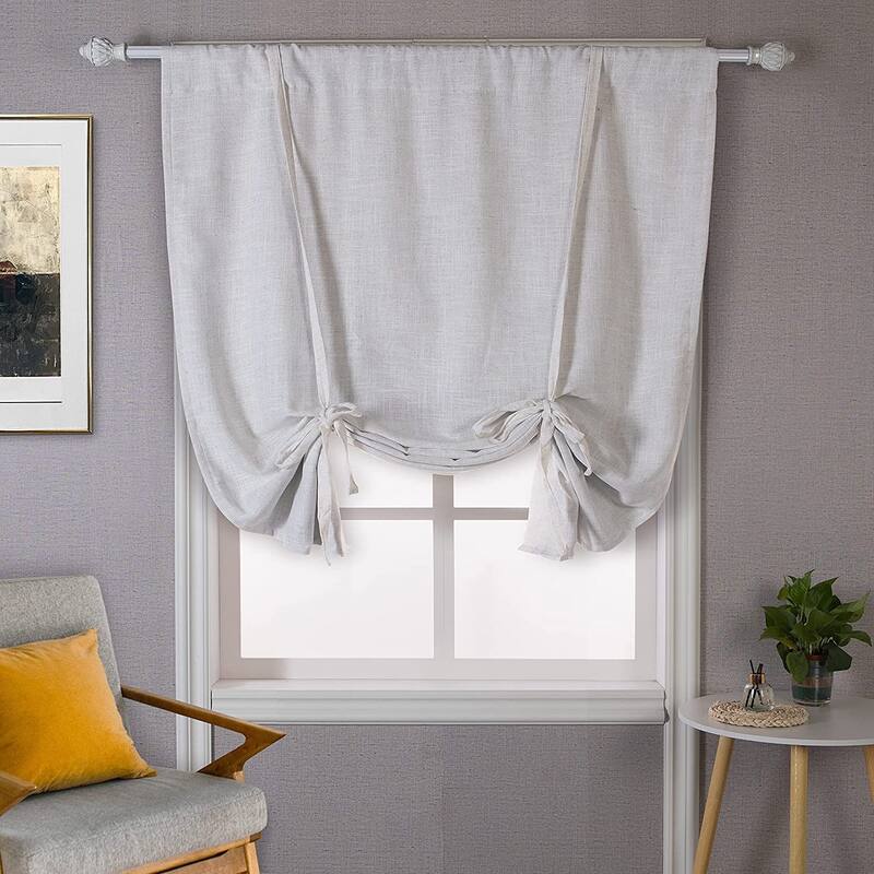 DriftAway Blackout Linen Textured Solid Basic Room Darkening Thermal Insulated Tie Up - 39"Width X 55"Length - Ivory