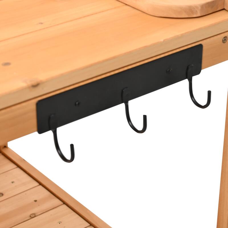 Outdoor Wood Potting Bench with Pegboard, Cabinet & Shelves, Garden Work Table with Hooks and Drawer