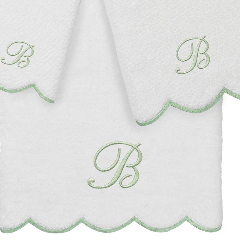 Authentic Hotel and Spa 100% Turkish Cotton Green ADORNIA Scallop Personalized 3 Piece Towel Set - 3 Piece Set