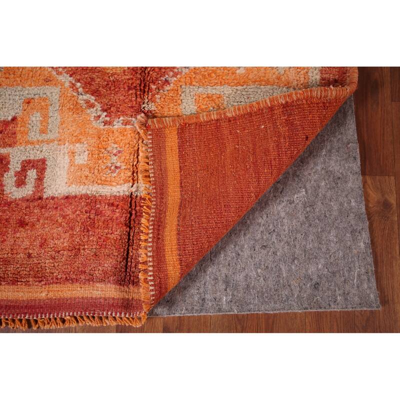 Handmade Orange Geometric Oushak Turkish Vintage Runner Rug - 3'3"x 9'4"