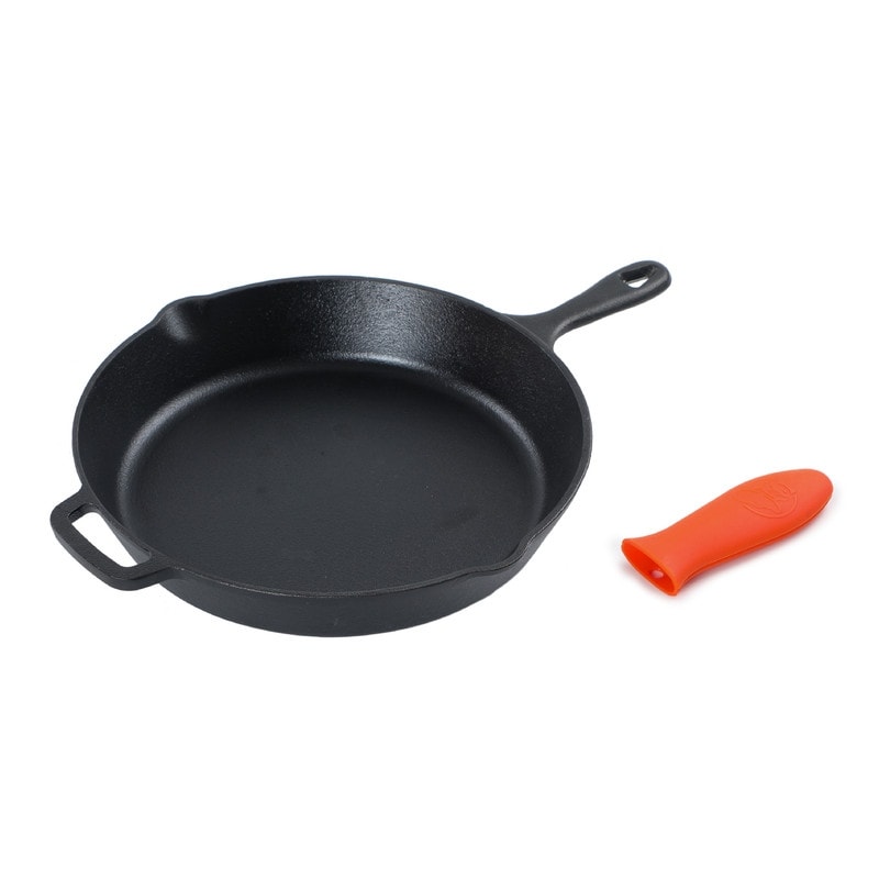 Commercial Chef Chfs800 Seasoned Cast Iron 8-Inch Skillet with Removable Silicone Handle Grip, Black