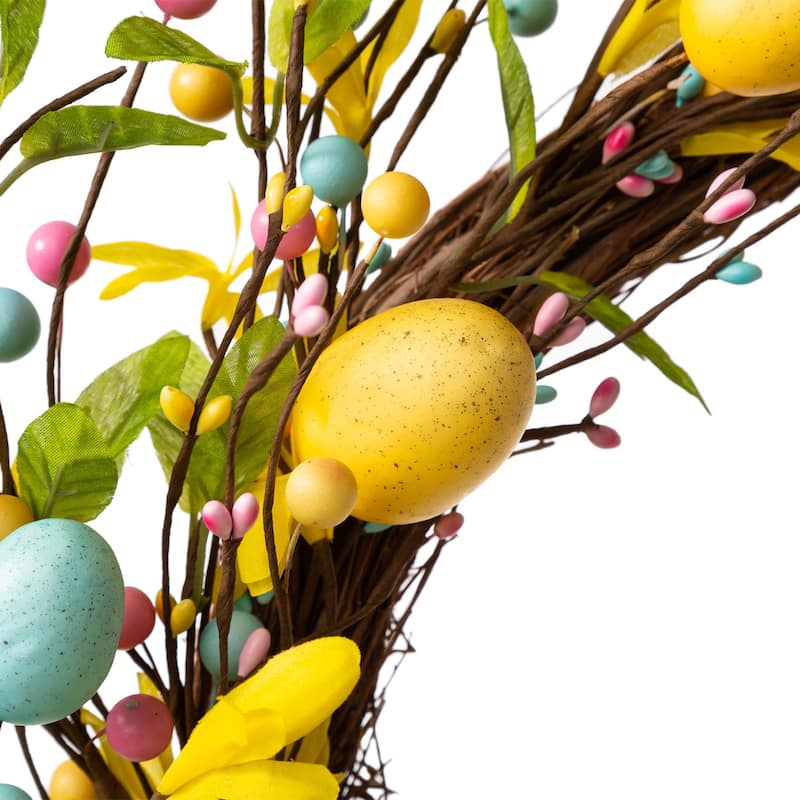 Glitzhome 22"D Artificial Easter Spring Eggs Berries Wreath for Front Door Wall Decor