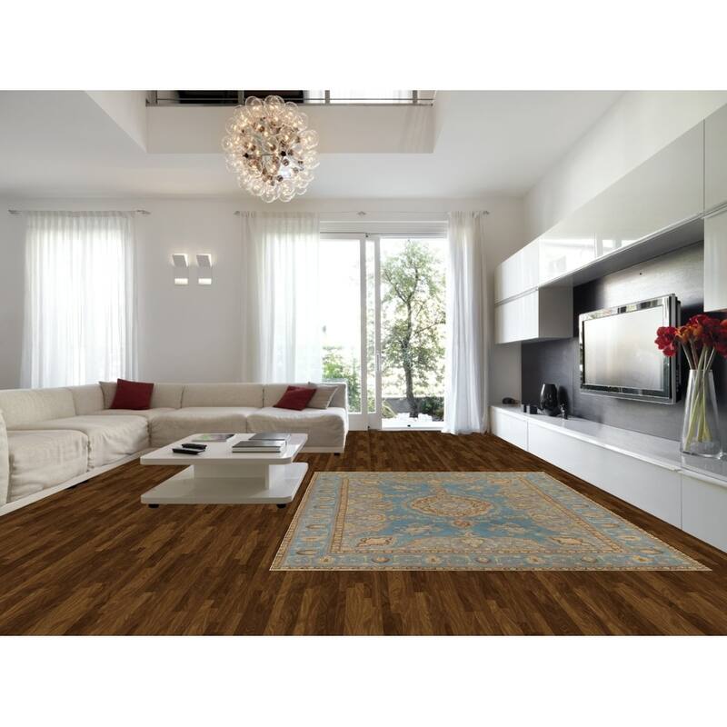 Blue Tabriz Persian Vintage Rug Hand-Knotted Traditional Wool Carpet - 8'6"x 11'10"