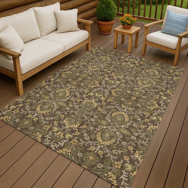 Machine Washable Indoor/ Outdoor Traditional Hartman Chantille Rug - Chocolate - 9' x 12'