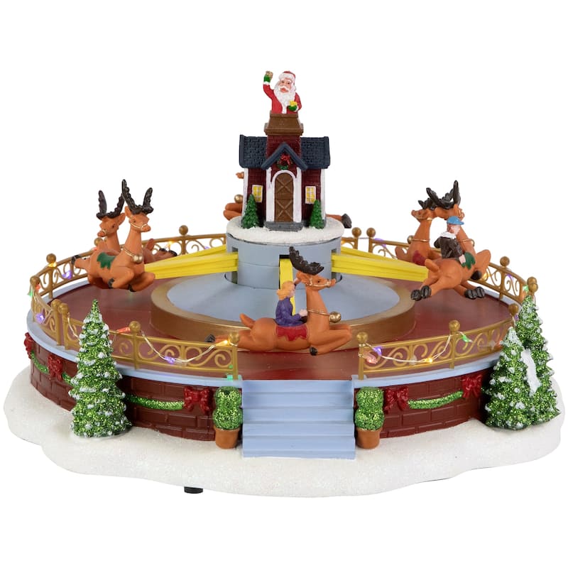 12" Animated and Musical Rockin' Reindeer Ride LED Lighted Christmas Village Display