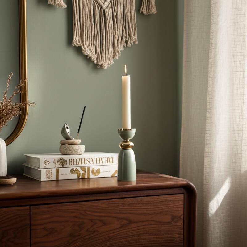 Metal Modern Curvy Pillar and Taper Holder - Green - 10.0"