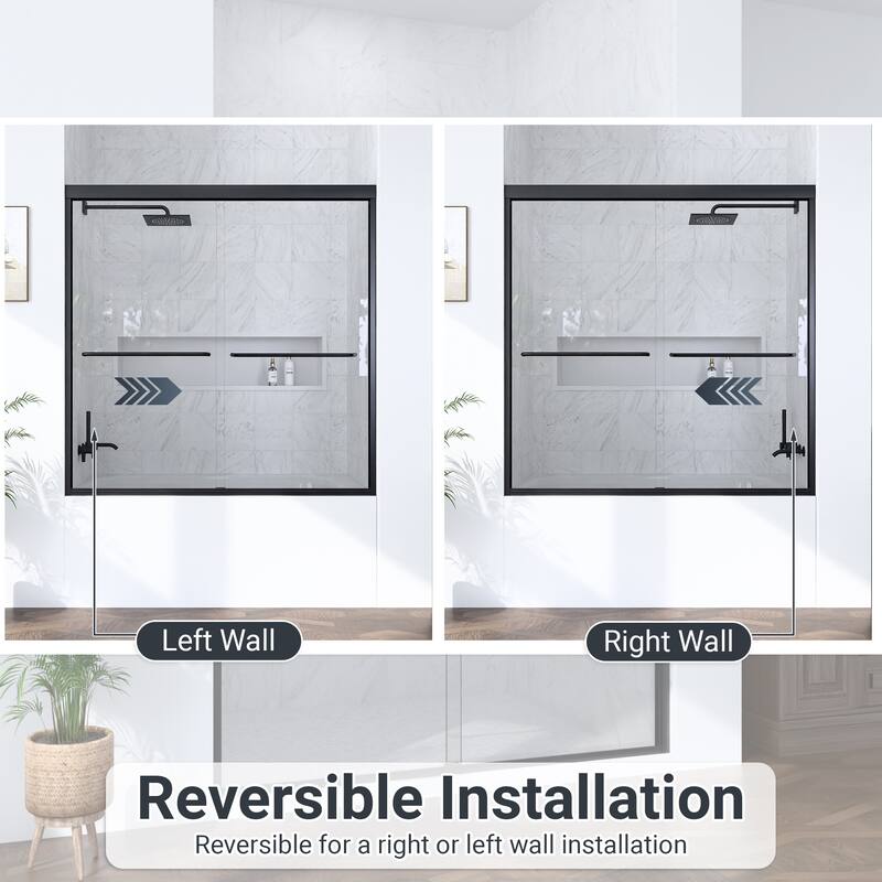 GDFStudio - Modern Minimalist Semi-Frameless Double Sliding Shower Door with 1/4" SGCC Tempered Glass & Stainless Steel Handle