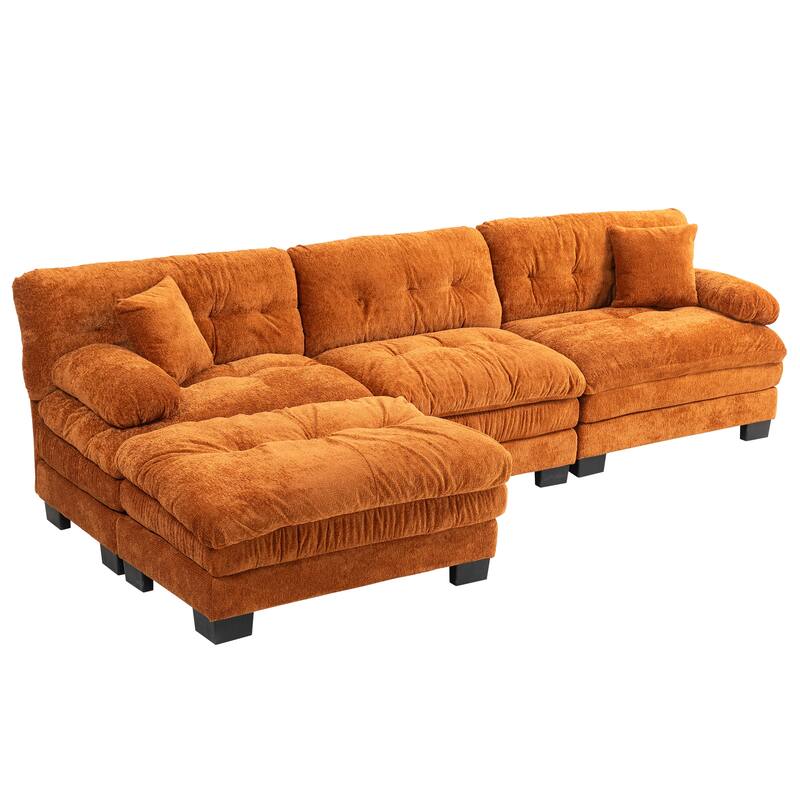 Modern 3 Seat L Shaped Modular Sectional Sofa with Chenille Upholstery and Ottoman for Living Room and Guest Room