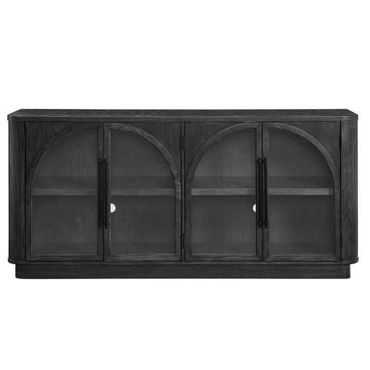 Modern, Contemporary Wood 70" Console with glass doors, TV Stand, Accent Cabinet, Fully Assembled, Black - 70"W x 32"H x 15"D