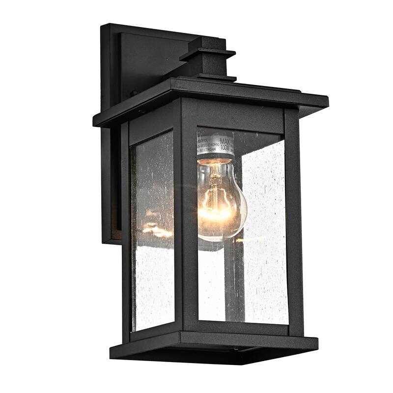 Modern Outdoor Porch Black Finish Exterior Wall Light Fixture with Seeded Glass - 12*7*6