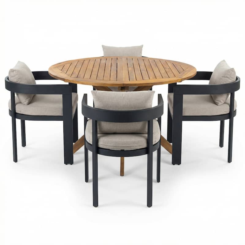 Christopher Knight Home - Ardenvale Outdoor Acacia Wood 5-Piece Dining Set with Aluminum Frame Chairs and Cushions