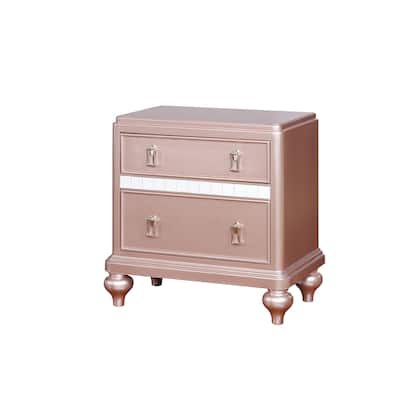 Contemporary Solid Wood Night Stand With Mirror Trim, Pink