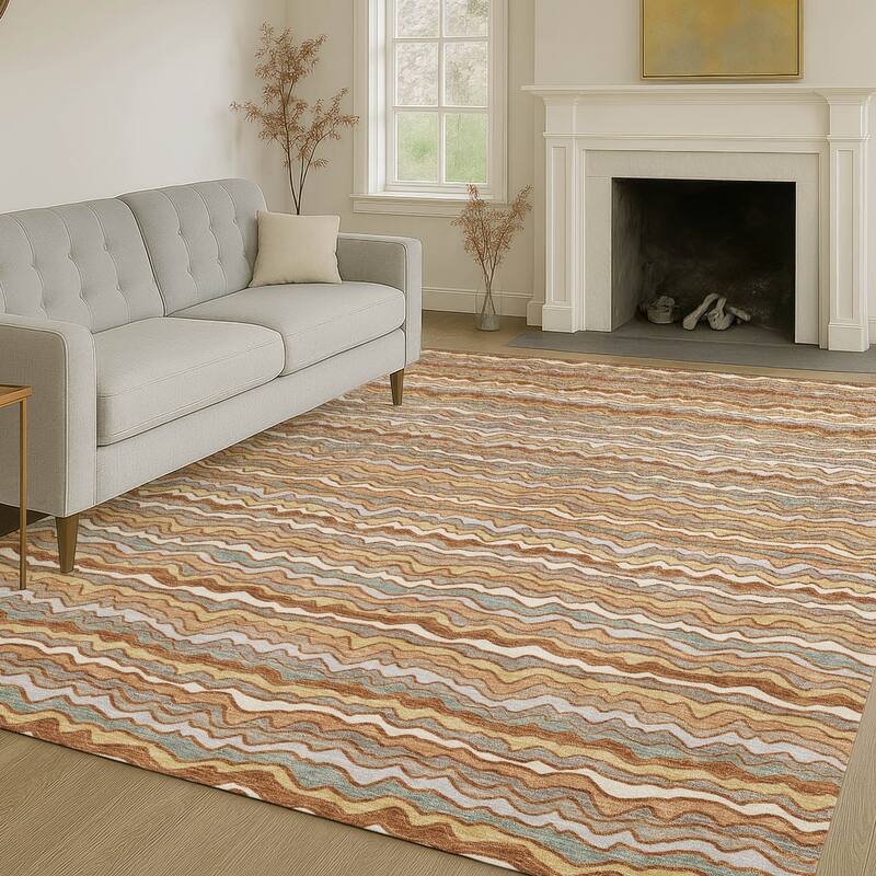 Machine Washable Indoor/ Outdoor Ziggy Stripe Chantille Rug